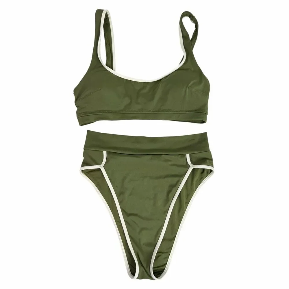 Offline by Aerie Medium Scoop Cheeky Bikini Green Cream - Picture 1 of 9